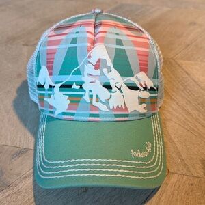 Jackson Hole Wyoming Trucker Hat in Pink & Green with White Mountain Overlay
